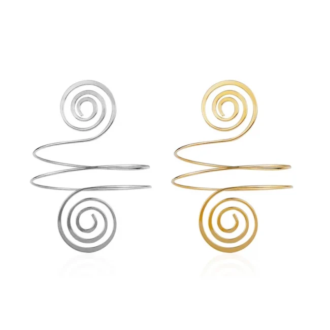 Upper Arm Bracelet Metal Coil Swirl Spiral Shape Armband Cuff Fashion Simple Arm Bangle Armlet Adjustable for Women Girl 6