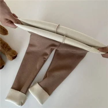 Korean Autumn Winter Children's Fleece-lined One-piece Pants Warm Baby Cartoon Elastic Ankle Length Trousers for Boys Girls 4