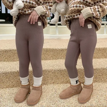 Korean Autumn Winter Children's Fleece-lined One-piece Pants Warm Baby Cartoon Elastic Ankle Length Trousers for Boys Girls 5