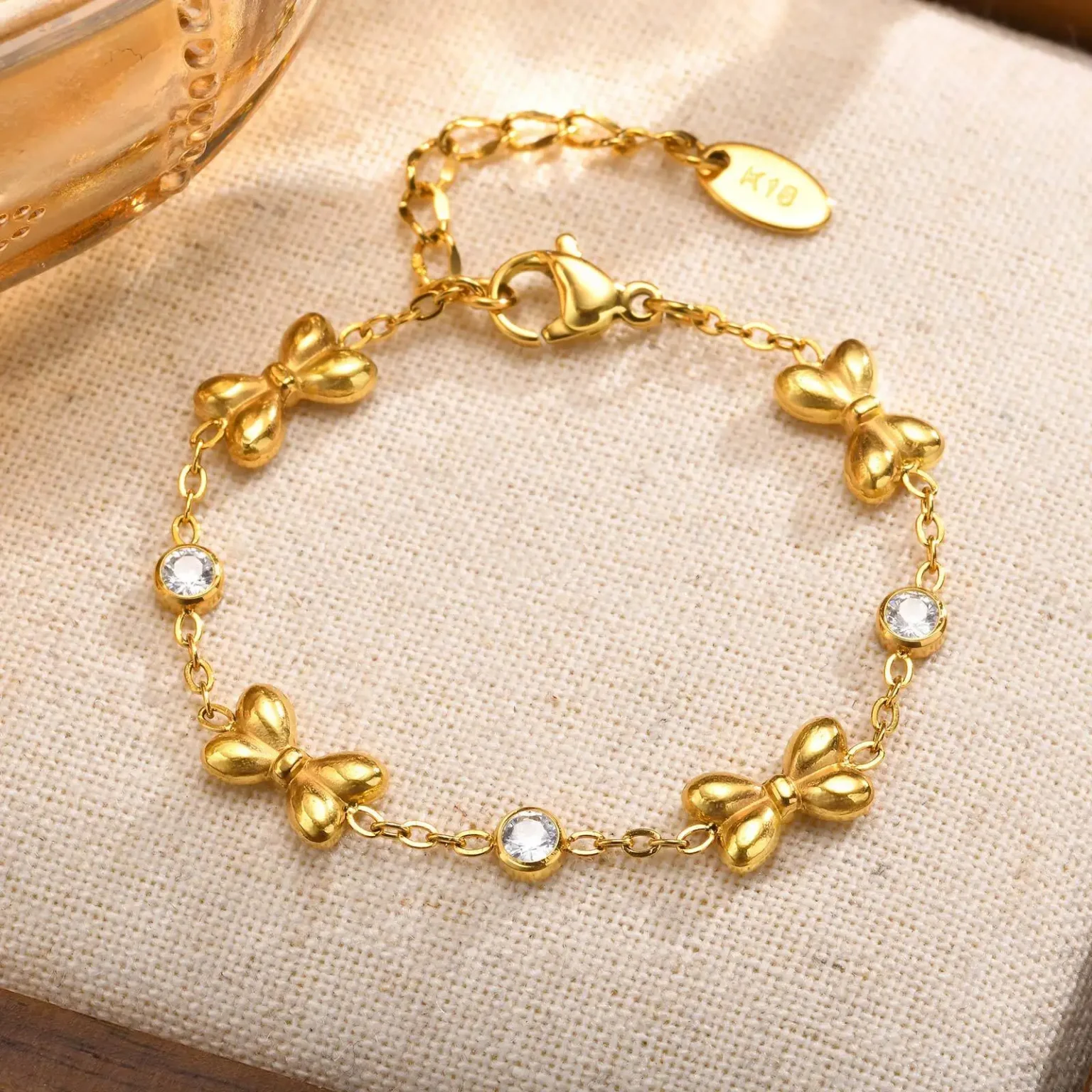 Zirconia Butterfly Bracelet for Women, Stainless Steel Gold Color Mother Daught Gift, Bow Tie Jewelry Animal Shape Jewelry 1