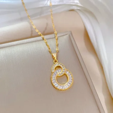 ZAKOL Classic Gold Color Stainless Steel Necklace For Women Shiny Zircon Geometric Heart Pendant Necklaces Jewelry Gift 4