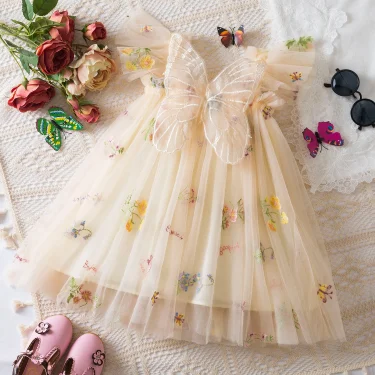 Toddler Girls Butterfly Dress for 1 to 5 Years Embroidery Baby Flower Summer Dress Ruffles Birthday Party Fairy Princess Dress 6