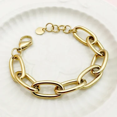 May@RZ 1pc Classical Simple Couple Chain 14K Plated Stainless Steel Bracelet For Daily Wear Men And Women's Jewelry 3