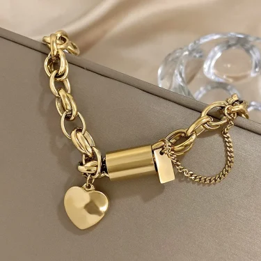 Heart Lock Stainless Steel Charm Bracelet Chunky Gold Plated Chain Love Bracelets Christmas Valentine Gift 5