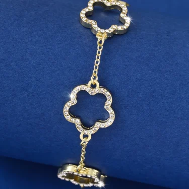 Hollow Cubic Zirconia Gold Plated Flower Bracelet Fashion Trends Modern Elegant Designer Daily Wear Clover Bracelets for Women 5
