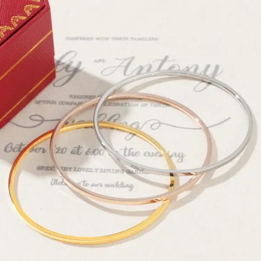 2mm Stainless Steel Thin Bangle Bracelet Women Simple Stackable Circle Jewelry Rose Gold Silver Color 55/ 60/ 65mm Flat Surface 2