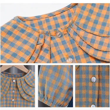 Toddler Kids Baby Girls Plaid Blouse Sling Denim Dress Spring Long Sleeve Tops Infant Girls Dress for Children Clothes Sets 2025 6