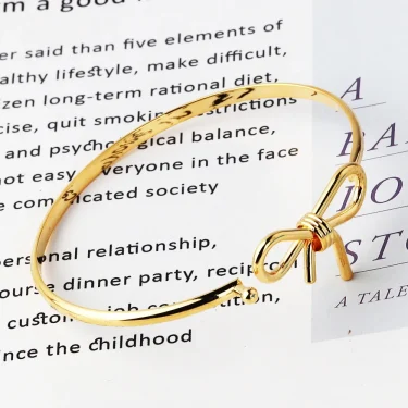 Waterproof 18k Gold Plated Cute Romantic Bow Knot Shaped Bangle Bracelet Charm Statement Anti Allergic Jewelry 4