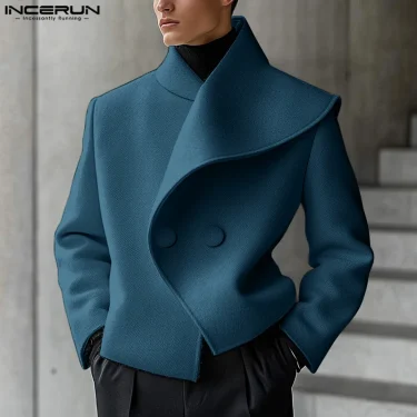 INCERUN Tops 2025 American Style Fashion Men's Asymmetrical Collar Suit Casual Personality Male Solid Loose Long Sleeved Blazers 2
