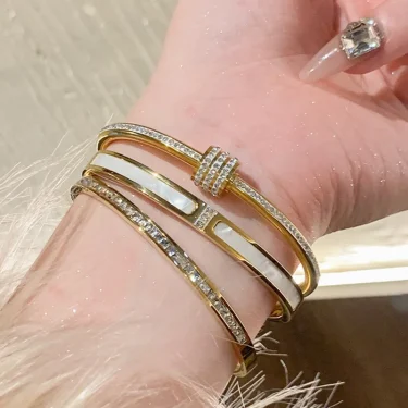 Titanium Steel Gold Silver Color Bangles for Women Girls Trend Waterproof Jewelry Luxury Sparkling Zircon Bracelet Bangle 2