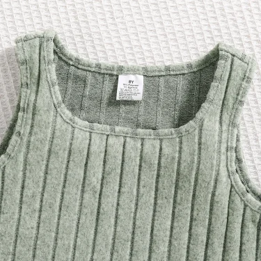 Spring and autumn new girls fashion knitted solid color pit strip mid-collar long-sleeved shirt + sleeveless vest casual dress 2 5