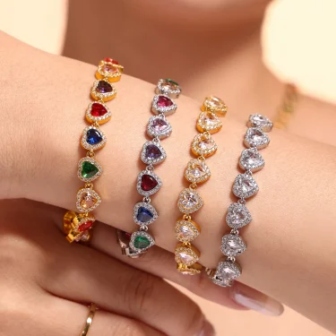 Stainless Steel Bracelets for Women Fashion Tennis Chain Colorful Stones with Zircon Inlaid Gold Plated Waterproof Jewelry Gift 1