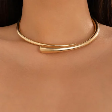Personalized Spring Open Necklaces Bangles Rings Set For Women Punk Geometric Gold Silver Color Metal New Hip Hop Jewelry Set 4