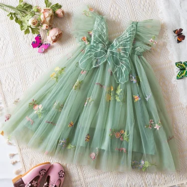Toddler Girls Butterfly Dress for 1 to 5 Years Embroidery Baby Flower Summer Dress Ruffles Birthday Party Fairy Princess Dress 1