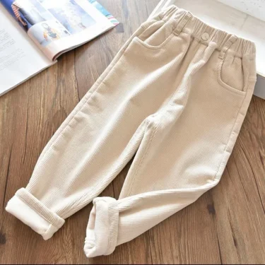 Kids Warm Pants Boy Girls Autumn Winter Corduroy Thick Outer Wear Sports Trousers 1-9Y Children Clothes Casual High Waist Pants 5