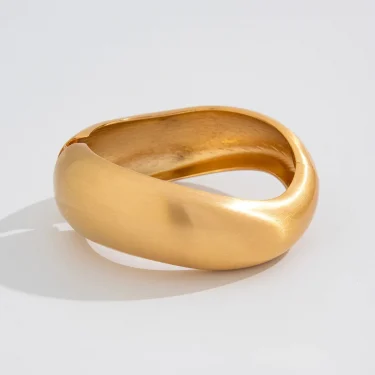 KMVEXO Chunky Heavy Wide Metal Water Drop Bangles for Women Gold Color Open Cuff Thick Irregular Wave Bangle Bracelet Jewelry 6