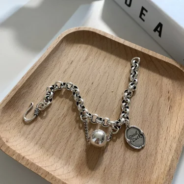 PANJBJ 925 Sterling Silve Beads Letters Bracelet for Women Girl Gift Punk Good Luck Simplicity Jewelry Dropshipping Wholesale 2