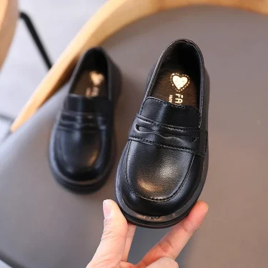 Kids Loafers Slip-on Pu Leather Shallow Black Brown Boys Girls Flat Shoes 21-36 Toddler Fashion Leisure Children Casual Shoe 2