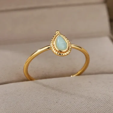 Opal Water Drop Rings For Women Gold Color Stainless Steel Engagement Wedding Ring Female Fashion Finger Jewelry Birthday Gift 1