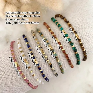 CCGOOD Bracelets Natural Stone Beaded Bracelet for Women Adjustable Rope Jewelry 4mm Faceted Pulseras 2
