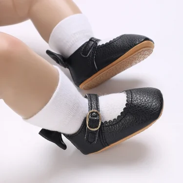 Black Fashion Newborn Party Princess Shoes Boys And Girls' First Step Walking Shoes Rubber Soled Anti Slip Baby Shoes 0-18M 6
