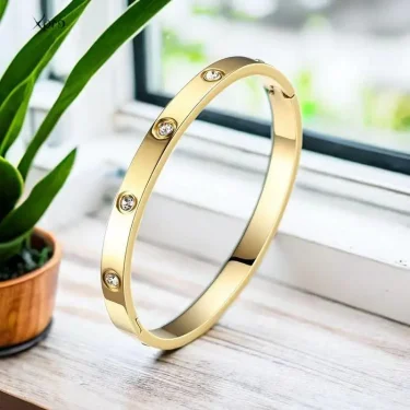 Xpro Stainless Steel Bracelets Woman Bangle Bangles for Woman Golden Love Crystal Wedding Feminina Luxury Jewellery Gifts 6