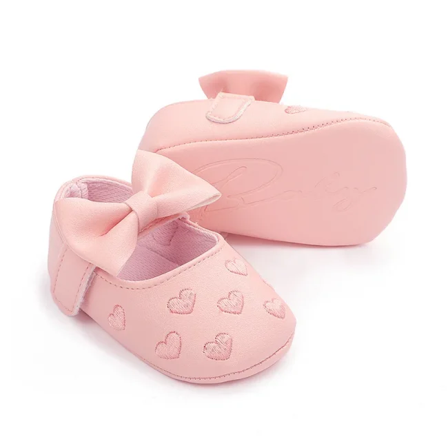 PU Leather Bowknot Baby Girls Shoes Cute Moccasins Heart Soft Sole Flat Shoes First Walkers Toddler Princess Footwear Crib Shoes 6