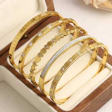 Greatera Trendy Gold Plated 316L Stainless Steel Bangles Bracelets for Women Delicate Cubic Zirconia Bracelet Party Jewelry 2024 2