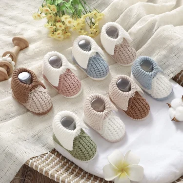Newborn Baby Shoes Knit Boy Girls Footwear Fashion Patchwork 0-18M Toddler Clothes Accessories Infant First Bed Boots Cute Solid 1