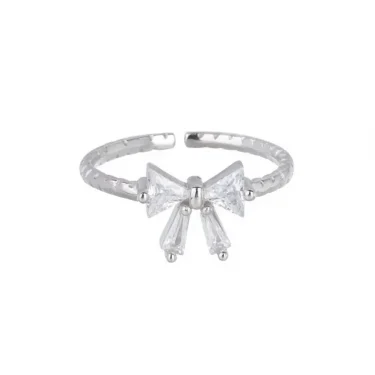 New Exquisite Zircon Bow Open Adjustable Ring For Women Fashionable Personalized Daily Accessory Party Jewelry Birthday Gifts 6