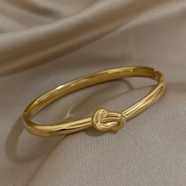 Simple Thin Stainless Steel Knotted Bangle Bracelets for Women Men Unisex Gold Color Cuff Waterproof Stackable Jewelry Gifts 2