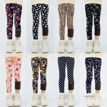 4-13Y Girls Pants Autumn Winter Children Trousers Warm Leggings Thicken Velvet Star Print Kids Pants Baby Girl Keep Warm Legging 3