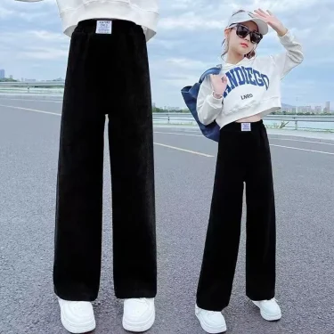 Girls Wide Leg Pants New Spring and Autumn Trendy Children's Corduroy Casual Straight Leg Pants Girls Trend Slimming Long Pants 2