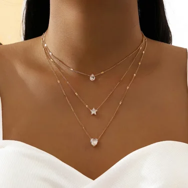 Trendy Zircon Pendant Necklace For Women Multilayer Chain Choker Fashion Female Party Shiny Jewelry Gift 1