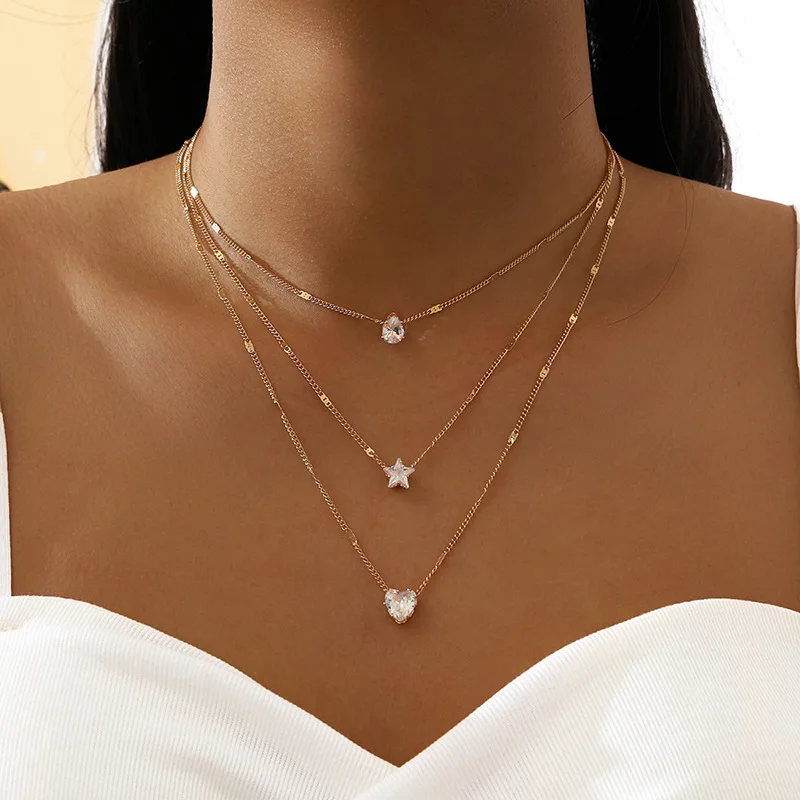 Trendy Zircon Pendant Necklace For Women Multilayer Chain Choker Fashion Female Party Shiny Jewelry Gift 1