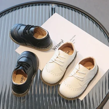 Spring Fall PU Leather Shoes Boys Britain Style Black White Brown Performance Shoes Lace Up Evening Prom Party Shoes Kids G11246 2