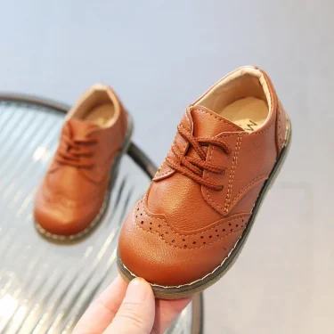 Spring Fall PU Leather Shoes Boys Britain Style Black White Brown Performance Shoes Lace Up Evening Prom Party Shoes Kids G11246 5