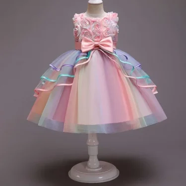 Girls Party Rainbow Unicorn Princess Dress Cake Layers Tutu Prom Gown For Kids Children Wedding Evening Formal Pageant Vestidos 5