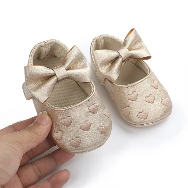 PU Leather Bowknot Baby Girls Shoes Cute Moccasins Heart Soft Sole Flat Shoes First Walkers Toddler Princess Footwear Crib Shoes 1