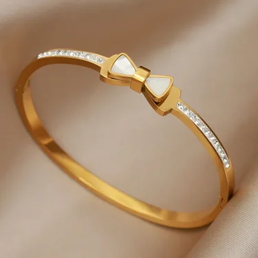 Stainless Steel Metal Classic Flower Bangles&bracelets for Women Fashion Brand Jewelry Delicate Bowknot Bangles Accessories 4
