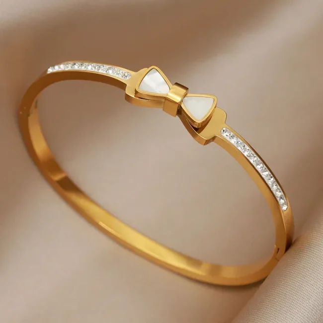 Stainless Steel Metal Classic Flower Bangles&bracelets for Women Fashion Brand Jewelry Delicate Bowknot Bangles Accessories 4