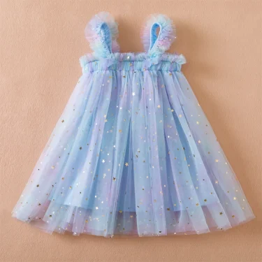 Sweet Girls Summer Flying Sleeve Bow Sequin Dress 2-6Y Kids Birthday Party Pink Fluffy A-line Princess Dress for Cute Baby Girl 2