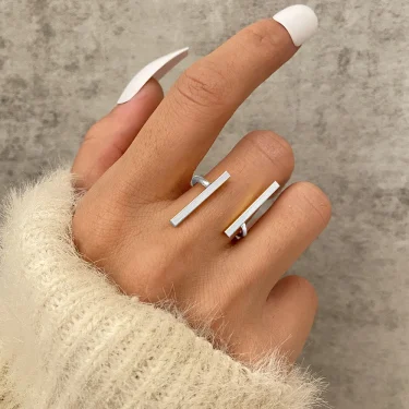 Gold Silver Color Hollowed-out Opening Knuckle Bar Ring Design Cute Fashion Love Jewelry for Women Girl Child Gifts Adjustable 2