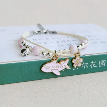 Korean Rabbit Flower Rope Bracelet for Women Girls Fashion Woven String Bell Heart Airplane Beads Friendship Party Jewelry Gifts 4