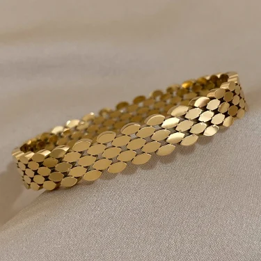 AENSOA 316L Stainless Steel High Quality Bubble Popcorn Shape Oval Bracelet Bangle Minimalist Metal Texture Rust Proof Jewelry 3