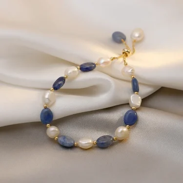 Vintage Sky Blue Natural Stone Natural Pearl Luxury Bracelet for Woman New Stainless Steel Cuff Bracelet Fashion Jewelry Gift 1