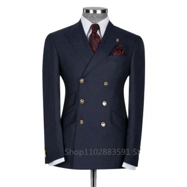 Classic Men Suits Slim Fit Business Groom Suit Blue Peak Lapel Tuxedos for Formal Wedding Suit Blazer Only Costume Homme 2