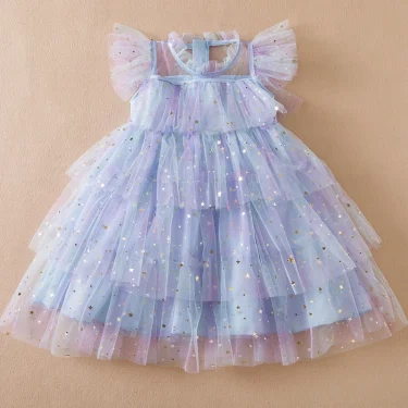 New Summer Girl Sequins Mesh Layers Cake Rainbow Children Vestido Princess Dress 3-8Y Kid Clothes Birthday Party Prom Dress 2