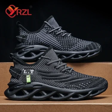 YRZL Men Sports Running Black Jogging Shoes Casual Sneakers Outdoor Breathable Mesh Women Light Shock-absorption Black Tennis 1