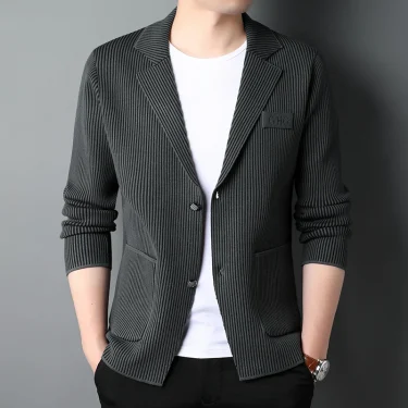 Top Grade New Brand Fashion Slim Fit Blazer Jacket Smart Elegant Stylish Knitted Suit Striped Men Coat Casual Mens Clothes 2025 3